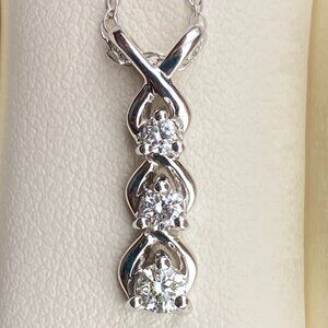 RARE Ostby & Barton 14K White Gold 3 Diamond 0.26 Carats Pendant & 20" Necklace